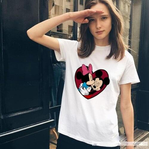 Mickey Minnie Lovers Disney Fashion T Shirt Funny Cartoon Womens T-shirt Casual Cool Streetwear Tshirt Hip Hop Top