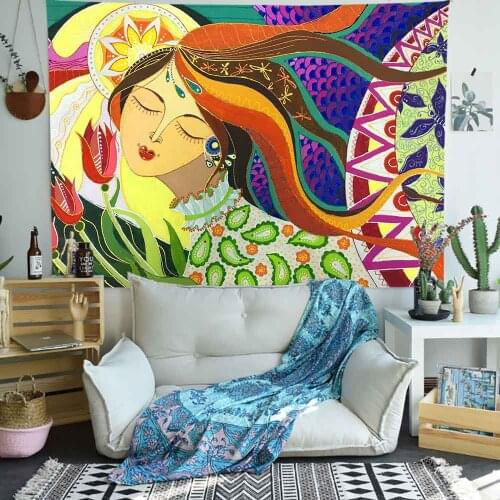 Simsant African American Black Girl Tapestry Colorful Painting Abstract Art Wall Hanging Tapestries for Living Room Home Dorm