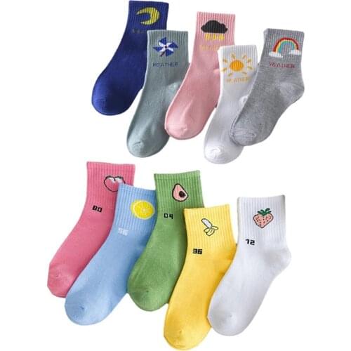 10 Pair Fruit Print Long Women Socks Autumn Winter Cycling Designer Brand Socks Cute Skateboard Street Style Happy Leg Warmers