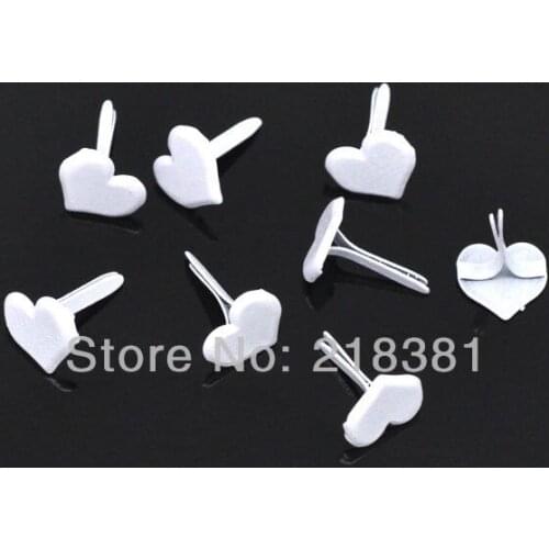 Wholesale 200Pcs White Heart Brads Metal crafts Scrapbooking Embellishment 12x9mm