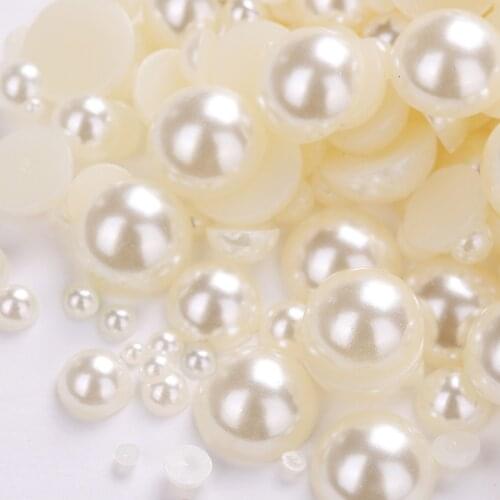 TPSMOC Non Hotfix Pearl ABS Imitation white ivory Flatback Half Round Pearls On Costume jewelry For DIY