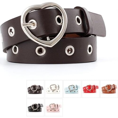 Double Ring Belts For Women Fashion Dress Jeans Belt Pu Leather Metal Buckle Heart Pin Waist Belts Lady Girls Leisure Waistband