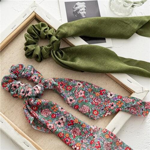 Fashion Print Bow Satin Girls Elastic Hair Bands Long Ribbon Ponytail Scarf Hair Tie Women Scrunchies Hair Accessories