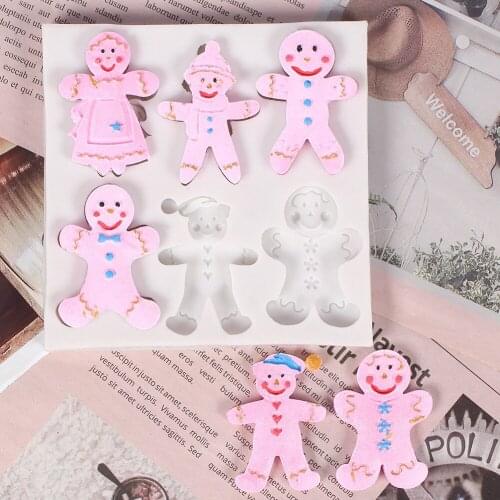 Christmas Gingerbread Man Fondant Cake Soft Silicone Mold Santa Claus Mold Gingerbread Man Cookies Home Baking Tools DIY SET