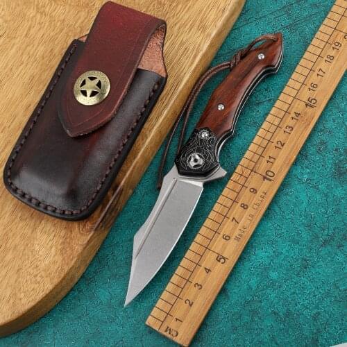 Austria Folding Knife M390 Titanium Iron Wood Handle EDC Outdoor Sharp Survival Hunting CAMPING, Self Defense Hand Knife