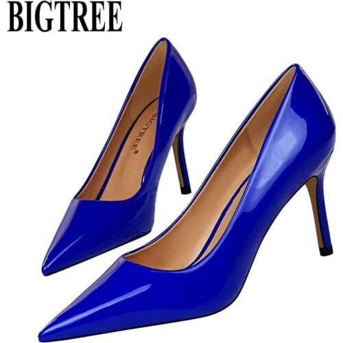 BIGTREE Shoes Concise Women Pumps 2020 Patent Leather High Heels Women Shoes Stiletto Female Heel Office Shoes Woman Big Size 43