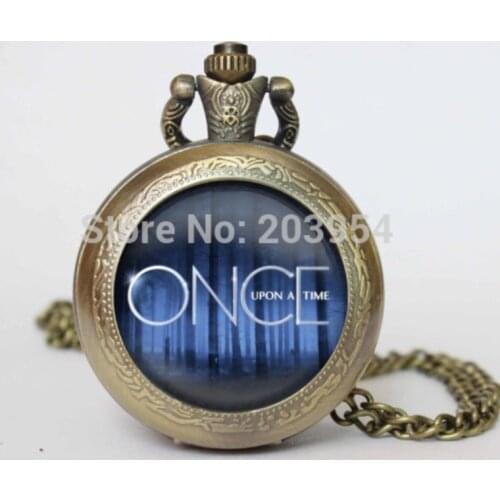 Wholesale Handmade 12pcs/lot Once Upon A Time Themed vintage pocket watch mens Once Upon A Time Themed locket necklace steampunk