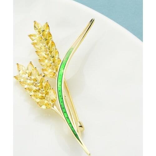 Wuli&baby New Wheat Brooches Women Unisex Enamel Leaf Beauty Wheat Flower Office Party Brooch Pins Gifts