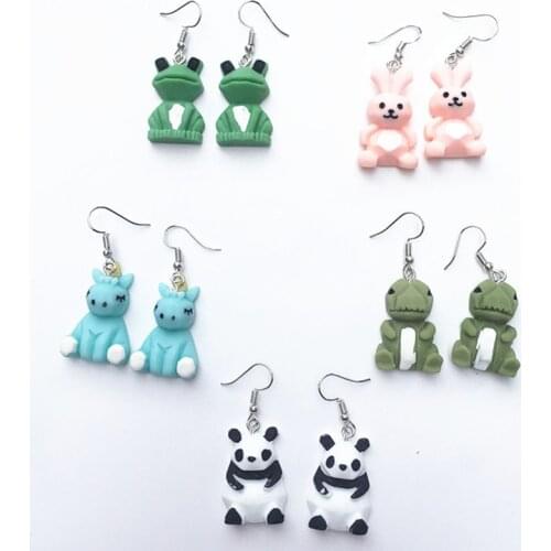 Funny Cartoon Dinosaur Frog Rabbit Panda Pony Drop Earrings for Women Handmade Cute Animal Doll Earring Resin Ear Dangle Jewelry