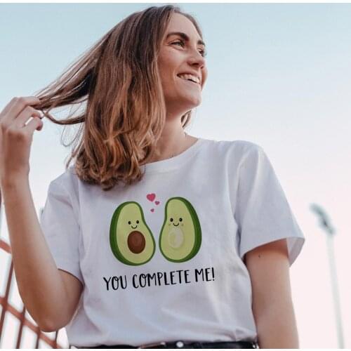 You Complete Me Avocado Print Graphic Women Summer T-shirt Short Sleeve Aesthetic T Shirt Female Vintage Harajuku Tops Tees