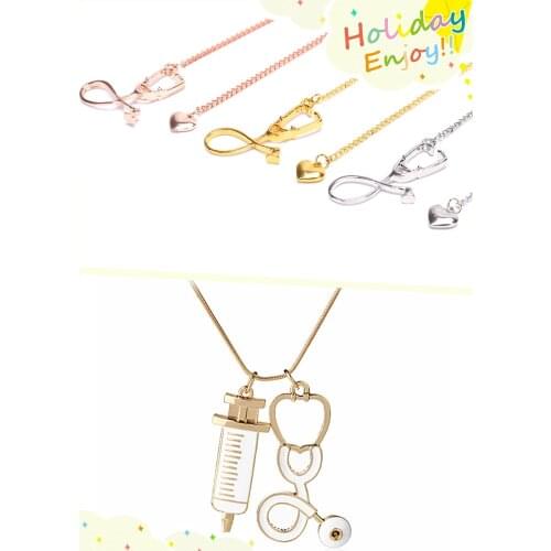 1pc Medical Equipment Nurse Heart Stethoscope Necklace Nursing Jewelry Medicine Student Bijoux Femme Graduation Gifts