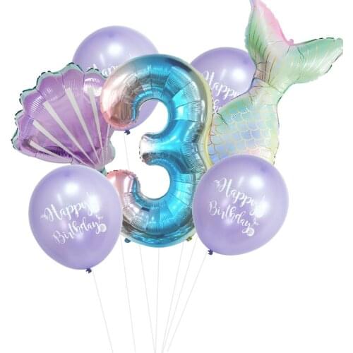 2021 Mermaid Tail Balloon Foil Sea Shells Ballon for 0 1 2 3 4 5 6 7 8 9 Year Old Girl Birthday Party Supplies Party Decorations