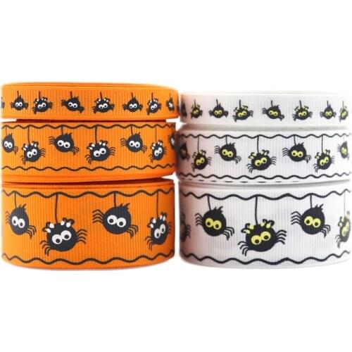 50 Yards 10MM/16MM/25MM Spider Printed Grosgrain Ribbons For Hair Bows/ Gift Packaging DIY Handmade Materials Y2021070301