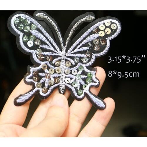 7pc/lot sequins butterfly Patches for clothing DIY iron on animal parches for clothes Embroidery appliques ironing
