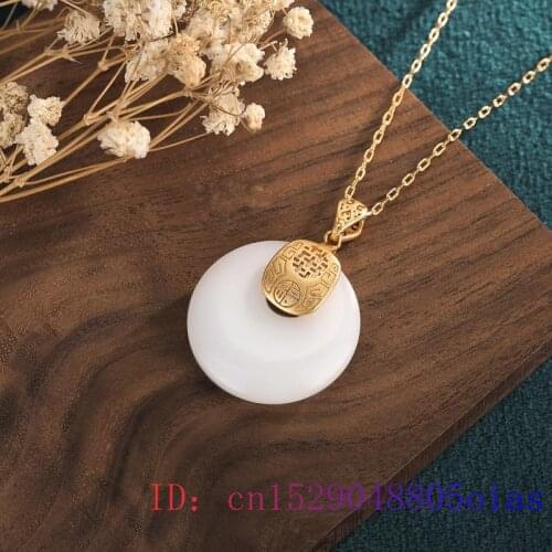 White Jade Doughnut Pendant Jewelry 925 Silver Chalcedony Fashion Natural Gemstone Zircon Gifts Women Crystal Necklace Charm