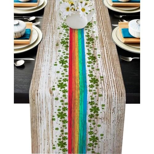 Four-leaf Clover Rainbow Wood Grain Table Runner Wedding Table Decor Party Dining Table Runner Hotel Decor Tablecloth Placemat