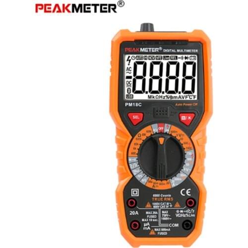 PEAKMETER PM18C Digital Multimeter with True RMS AC/DC 20A Voltage Resistance Capacitance Frequency Temperature NCV Tester