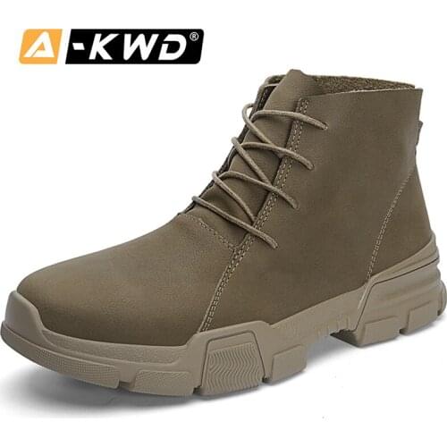Fashion Khaki Split Leather Sneakers Man Winter Shoes Men Warm Working Shoes Man Lace-up Ankle Boots Botas Invierno Hombre 38-46