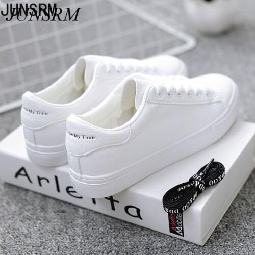 Women Breathable Vulcanized Sneakers Lace Up Casual Pu Leather Platform Shoes White 2021 Flat casual shoes