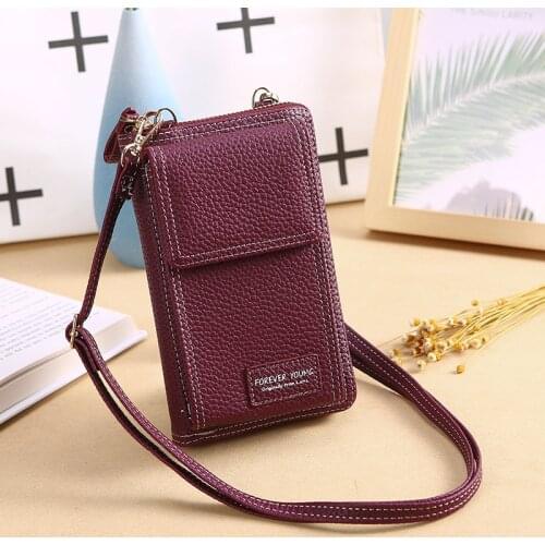 Mobile Phone Pockets for Female Long Wallets with Leather Coin Purse for Women Small Card Holder Shoulder Bag Crossbody Wallet