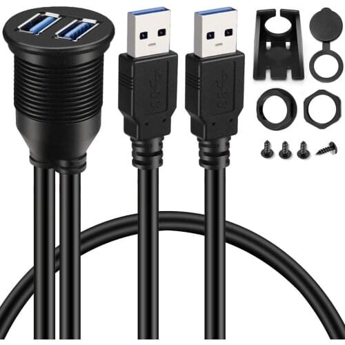 2-port dual USB 3.0 male to USB 3.0 female AUX installation extension cable for dashboards in cars, trucks and motorcycles