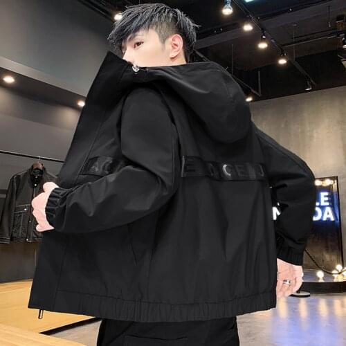 Large Size M-4XL Hooded Jacket Mens 2021 Autumn Solid Youth Slim Fit Casual Coats Streetwear Tops Spring Windbreaker Clothing