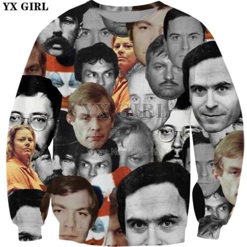 YX GIRL 2019 New Fashion Men Crewneck Sweatshirt Serial Killers Print 3d Sweatshirt Men/Women Casual Pullover Drop shipping