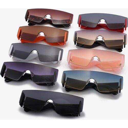 Elbru New Personality One-piece Frameless Sunglasses Men and Women Trendy Street Shooting Eyeglasses Color Glasses UV400