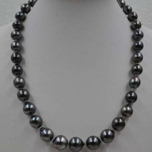 925silver Beautiful Natural Rare black 12*11-12mm freshwater Pearl Necklace