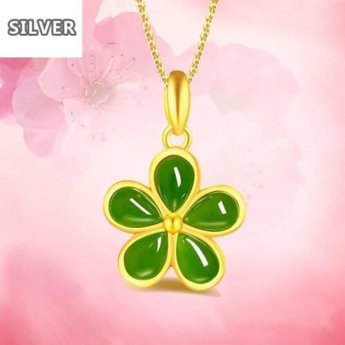 Placer gold plated 3 d yellow inset jades five grass jade pulp plum flower necklace jewelry pendants female fashion