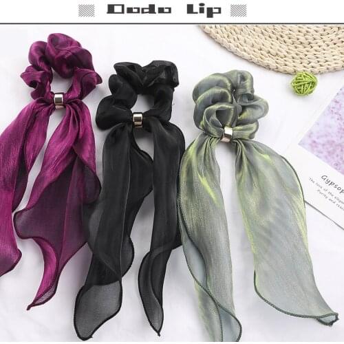 Scrunchie Super fairy sweet solid color satin fabric streamer hair band hair accessories plate hair large intestine hair rope