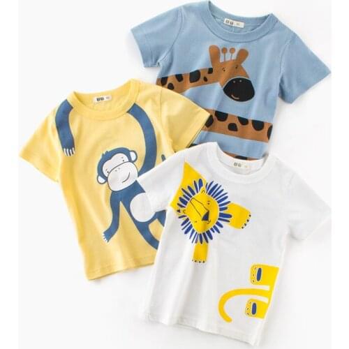 Boys T Shirt Girls Kids Children Tops Cotton Tshirt Short Sleeves Summer Clothes Print Cartoon Tee White Yellow Child Clothing