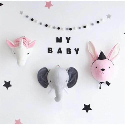 Nordic wind childrens room decoration Unicorn Elephant Rabbit Toy Plush decoration Cartoon Animal Head Wall Hanging