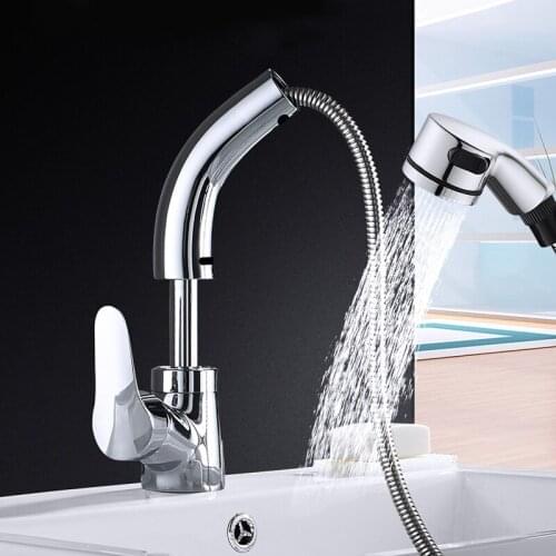 Bathroom Basin Faucet Single Lever Pull Out Sprayer Swivel Spout Hot and Cold Sink Water Mixer Crane Lift Up and down Water Tap
