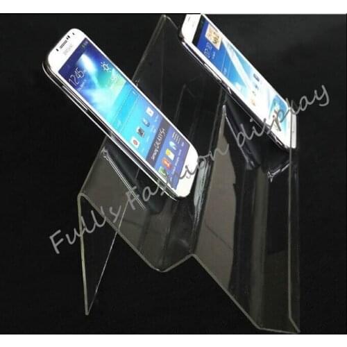 Multi-purpose Clear Acrylic jewelry purse display rack Double layers long shelf Mobile Cell phone Display Stand Holder 50pcs/lot