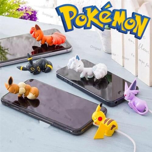 Pokemon Anime Figures USB Charging Cable Protector Cartoon Cute Pokemon Pikachu Protective Data Cable Cartoon Gifts