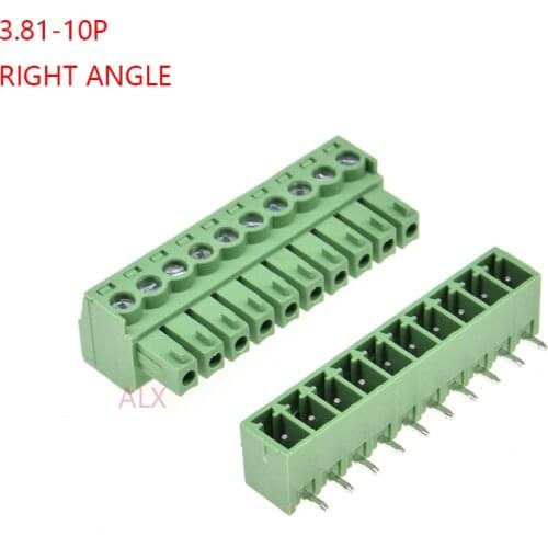 5SETS 15EDG 10pin 3.81MM pitch RIGHT ANGLE pluggable screw terminal block 3.81 10 pin PLUG TYPE pcb connector PLUG + SOCKET 300v