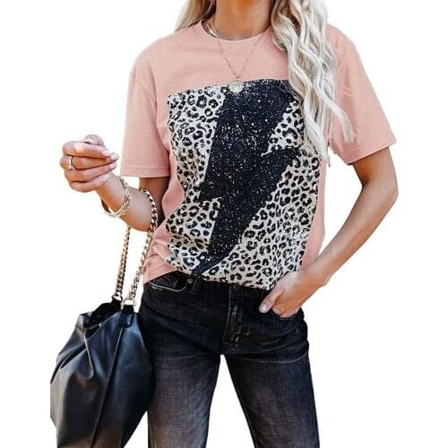 Leopard Lightning Pattern Graphic T Shirts Women Plus Fashion 2021 Oversized Cartoon Tshirts Leopard Woman Clothes White