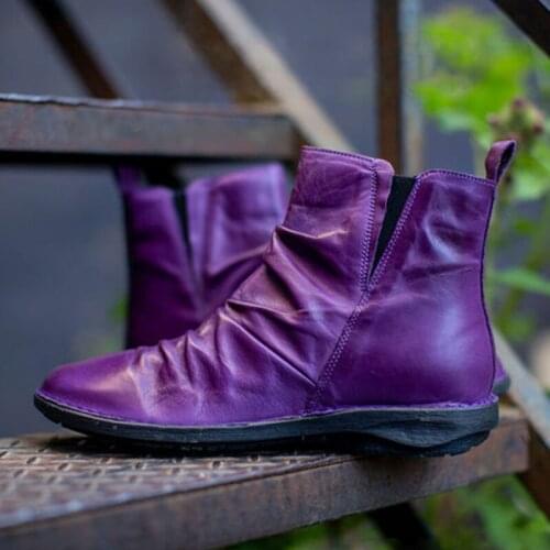 British Style Pu Leather Women Ankle Boots Autumn Fashion Pleated Zipper Short Boots Ladies Flats Shoes New 2021 Shoes