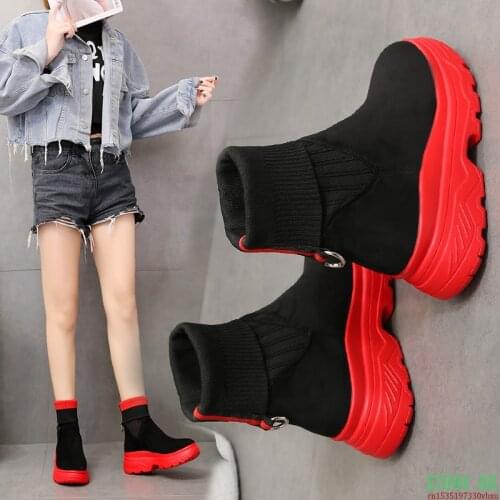 New Autumn And Winter Womens Flying Woven Womens Boots Red Bottom Fashion Color Matching Womens Sock Shoes Women Sneakers