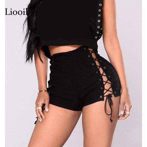 Liooil Sexy Bandage Jeans Shorts Women Rave Clothes 2021 Streetwear Hollow Out High Waist Jean Short Black Bodycon Denim Shorts