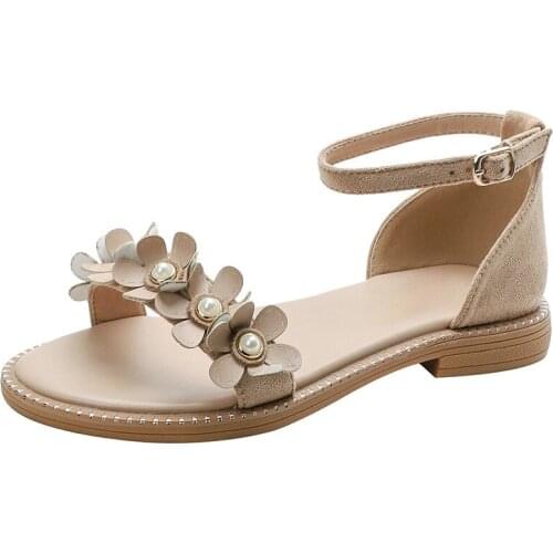 Womens Sandals Summer 2021 Flower Decoration Fashion Roman Shoes Summer with Skirt Sandals; Womens Flat Shoes