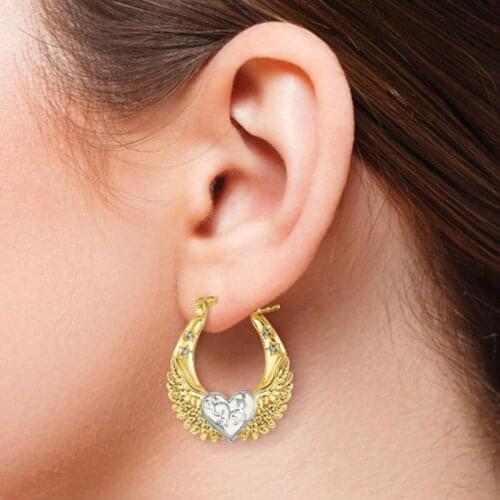 2020 New Heart-shaped wing Hoop Earrings for Women Fashion Statement Golden Punk Charm Earrings Party Jewelry Gift