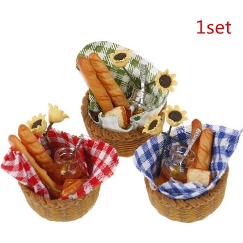 1 Set Dollhouse Miniature DIY Honey Bread Flowers Picnic Basket Set Furniture Decor Accessories Kid Toy Gift