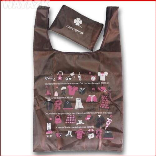 100pcs/lot) 210D folding brown nylon reusable shopping bag