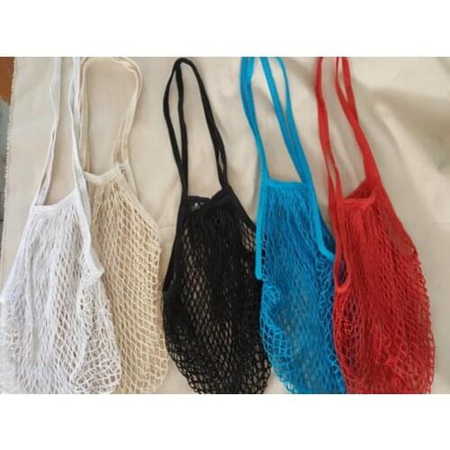 100pcs/lot Long handle Fruits & Vegetable Shopping String Cotton Net Mesh Bag For Sun Clothes Toys Basketball Storage Bags