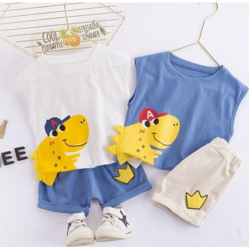 Summer Children Cartoon Baby Boy Girls Clothes Cotton dinosaur Vest Shorts 2Pcs/sets Infant Outfit Kid Fashion Toddler Tracksuit