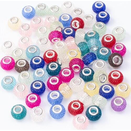 20Pcs/Lot Mix Color Silver Plated Buckle DIY Resin Plastic Bead Charm Fits for Pandora European Jewelry Bracelet js2262