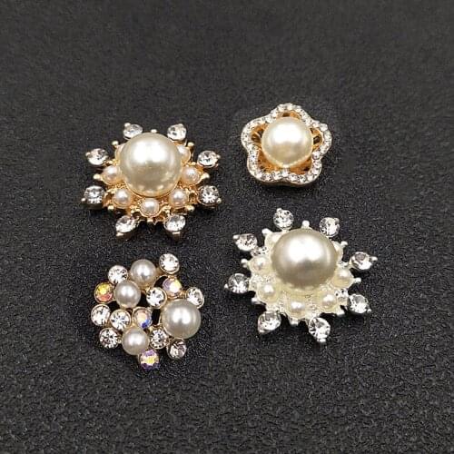 2020New 100Pcs Rhinestones or Pearl Flower Button for DIY Wedding Clothes Button and Hair Accessories HZ661-HZ663