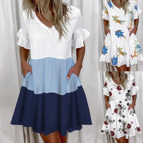 2021 Summer Women Loose Patchwork Dress Boho Vintage Ruffles Befree Large Big Elegant Party Beach Dresses Plus Size 5XL